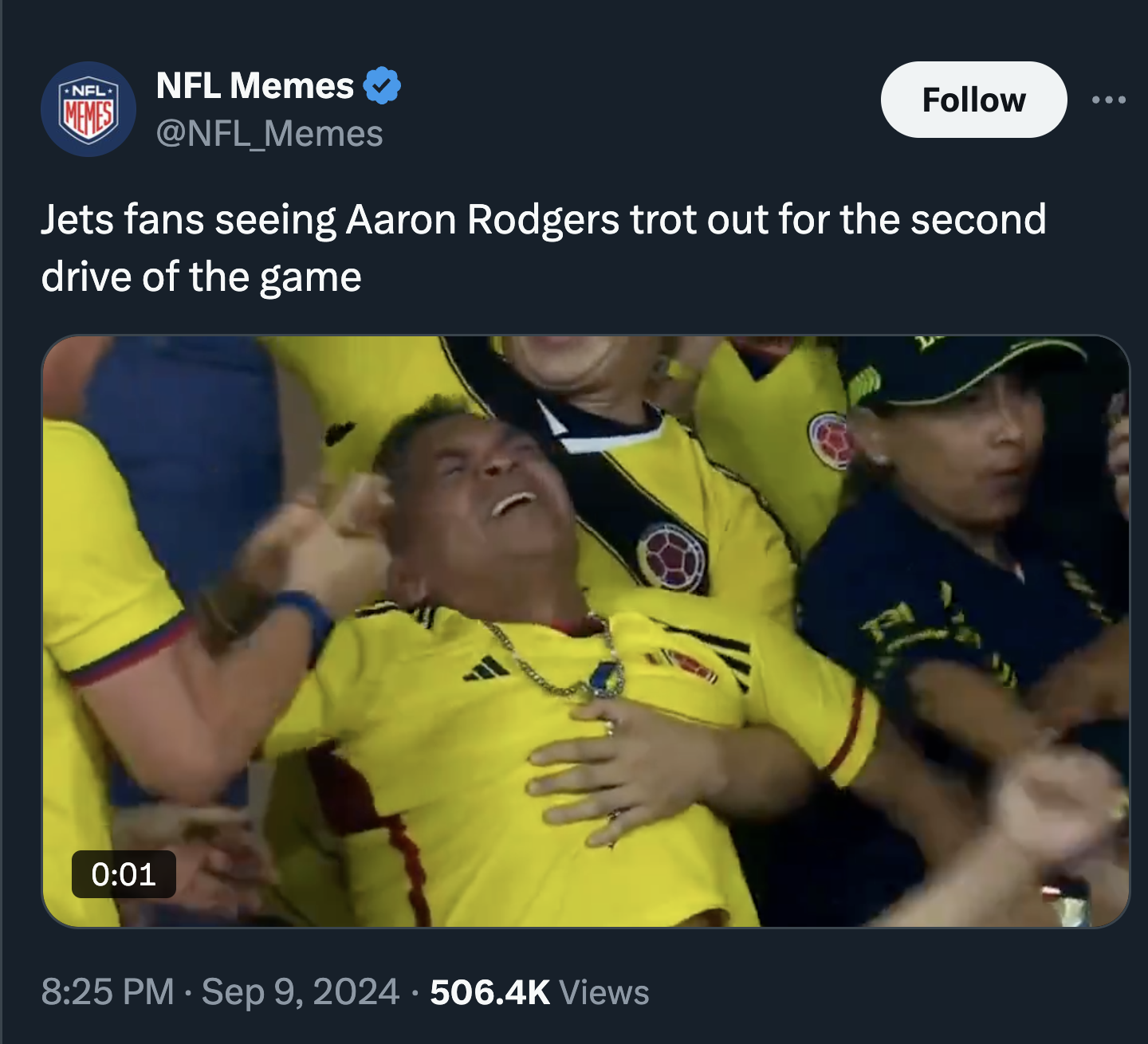 screenshot - Nfl Memes Jets fans seeing Aaron Rodgers trot out for the second drive of the game . Views 721